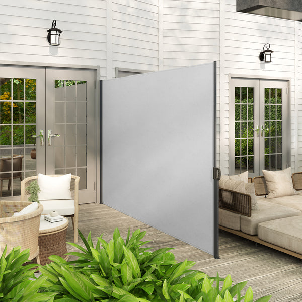 Store latéral Brise-Vue paravent rétractable de jardin dim. 3L x 1,8H m alu. Polyester Anti-UV Haute densité 180 g/m² Gris clair