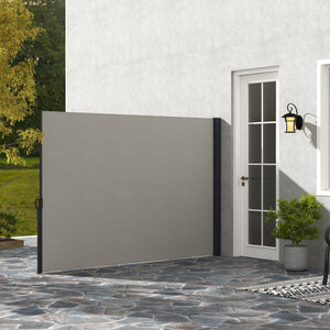 Store latéral Brise-Vue paravent rétractable de jardin dim. 3L x 1,8H m alu. Polyester Anti-UV Haute densité 180 g/m² Gris clair