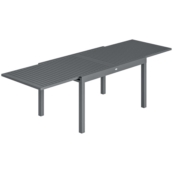 Table de Jardin Extensible pour 6 à 10 Personnes, Table de Salle à Manger Extérieure en Aluminium avec Plateau à Lattes, Patins Réglables, 270/135 x 90 x 75 cm, Gris Foncé