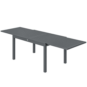 Table de Jardin Extensible pour 6 à 10 Personnes, Table de Salle à Manger Extérieure en Aluminium avec Plateau à Lattes, Patins Réglables, 270/135 x 90 x 75 cm, Gris Foncé