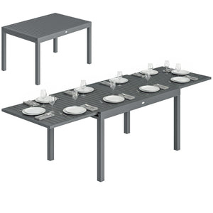 Table de Jardin Extensible pour 6 à 10 Personnes, Table de Salle à Manger Extérieure en Aluminium avec Plateau à Lattes, Patins Réglables, 270/135 x 90 x 75 cm, Gris Foncé