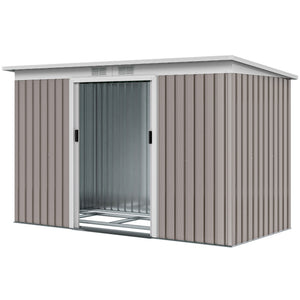 Abri de jardin en acier galvanisé XXL 3,6 m² avec kit de fondation 280 x 130 x 172 cm, cabane de jardin cabanon rangement outils avec portes coulissantes verrouillables aérations, gris clair