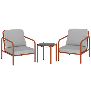 Salon de Jardin 3 Pièces, 2 Fauteuils avec Coussins Amovibles Épais, 1 Table Basse avec Plateau en Verre Trempé, Cadre en Acier, Ensemble de Jardin pour Patio Balcon Terrasse, Rouge Vineux
