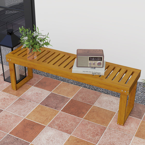 Banc de jardin, banc en bois de pin 2 places, banquette de jardin, assise à lattes, 132 x 34 x 43 cm, bois naturel