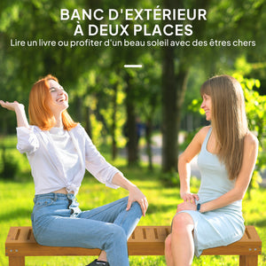 Banc de jardin, banc en bois de pin 2 places, banquette de jardin, assise à lattes, 132 x 34 x 43 cm, bois naturel