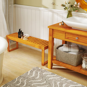 Banc de jardin, banc en bois de pin 2 places, banquette de jardin, assise à lattes, 132 x 34 x 43 cm, bois naturel