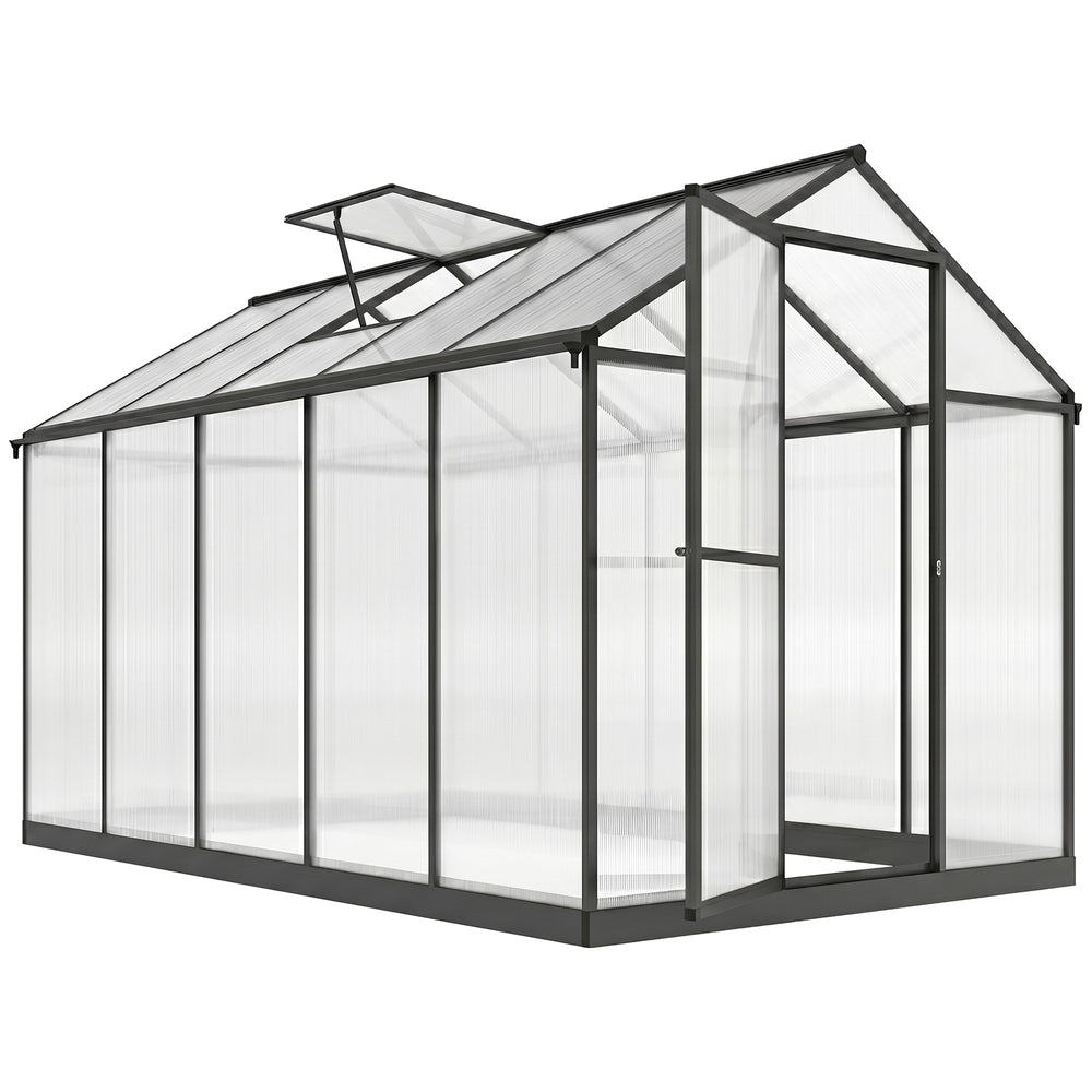Serre de jardin en aluminium polycarbonate, serre avec fenêtres supérieures réglables, porte battante, abri extérieur résistant aux intempéries pour plante fleur, 303x183x195 cm, transparent