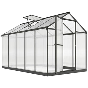 Serre de jardin en aluminium polycarbonate, serre avec fenêtres supérieures réglables, porte battante, abri extérieur résistant aux intempéries pour plante fleur, 303x183x195 cm, transparent