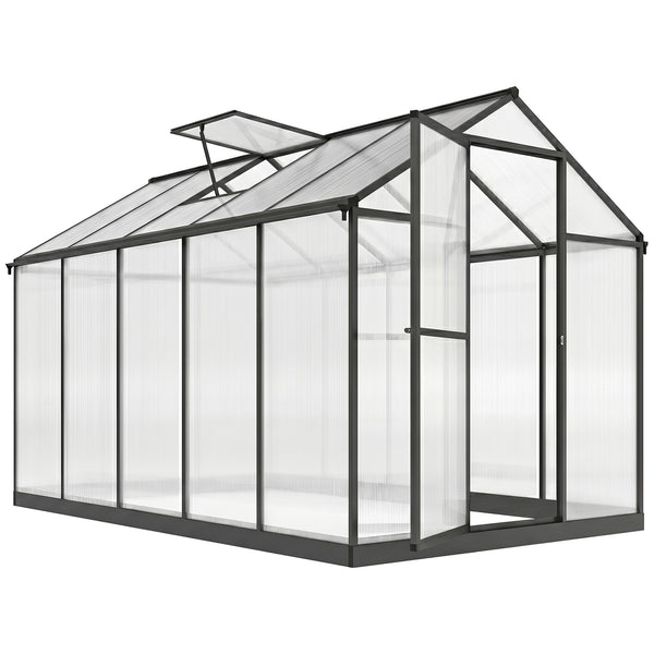 Serre de jardin en aluminium polycarbonate, serre avec fenêtres supérieures réglables, porte battante, abri extérieur résistant aux intempéries pour plante fleur, 303x183x195 cm, transparent