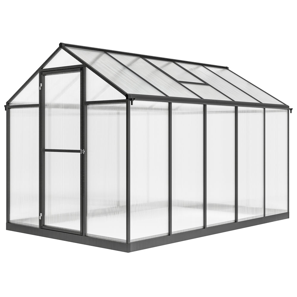 Serre de jardin en aluminium polycarbonate, serre avec fenêtres supérieures réglables, porte battante, abri extérieur résistant aux intempéries pour plante fleur, 303x183x195 cm, transparent