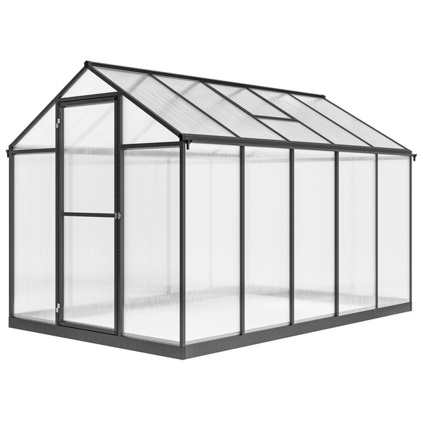 Serre de jardin en aluminium polycarbonate, serre avec fenêtres supérieures réglables, porte battante, abri extérieur résistant aux intempéries pour plante fleur, 303x183x195 cm, transparent