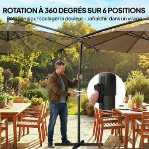 Parasol déporté rond 3 m, parasol de jardin extérieur avec housse de protection, parasol inclinable, manivelle et rotation à 360°, toile polyester 180 g/m², protection UV UPF50+, kaki