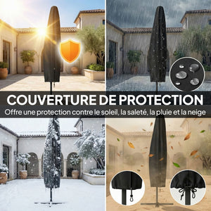 Parasol déporté rond 3 m, parasol de jardin extérieur avec housse de protection, parasol inclinable, manivelle et rotation à 360°, toile polyester 180 g/m², protection UV UPF50+, kaki