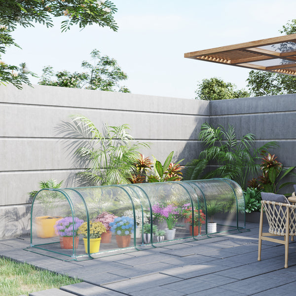 Mini Serre de Jardin, Mini Serre Tunnel, Serre à Tomates 3,5L x 1l x 0,8H m, Acier, PVC Haute Densité Anti-UV, 3 Fenêtres avec Zip Enroulables, Vert et Transparent