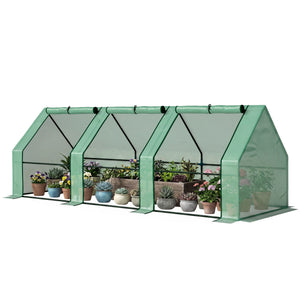 Mini Serre de Jardin mini serre tunnel 270L x 90l x 90H cm cm toit pointu Acier PE Haute densité 140 g/m² Anti-UV 3 fenêtres avec Zip enroulables Vert