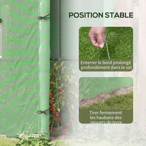 Serre de jardin PE, serre de balcon, bâche renforcée 135 g/m², châssis en acier, 2 portes zippées enroulables, pour légumes plantes fleurs, intérieur et extérieur, 200 x 80 x 200 cm, vert