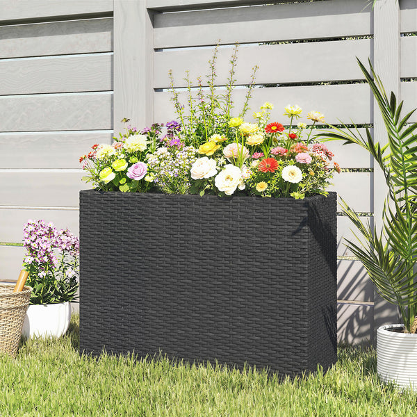 Jardinière surélevée en résine tressée, support de fleurs avec bac amovible et pieds réglables, cadre en acier, pour fleurs et légumes dans patio, balcon, terrasse, noir