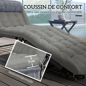 Lot de 2 transats bains de soleil pliable avec dossier inclinable 4 positions - appui-tête et Matelas épais ultra confortable - tissu textilène et acier, gris