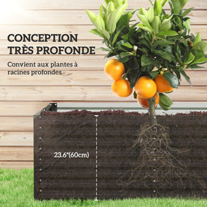 Jardinière extérieure, jardinière surélevée galvanisée, carré potager de jardin rectangulaire avec bordure de sécurité et fond ouvert, pour fleurs, herbes et légumes, 240 x 120 x 60 cm, gris