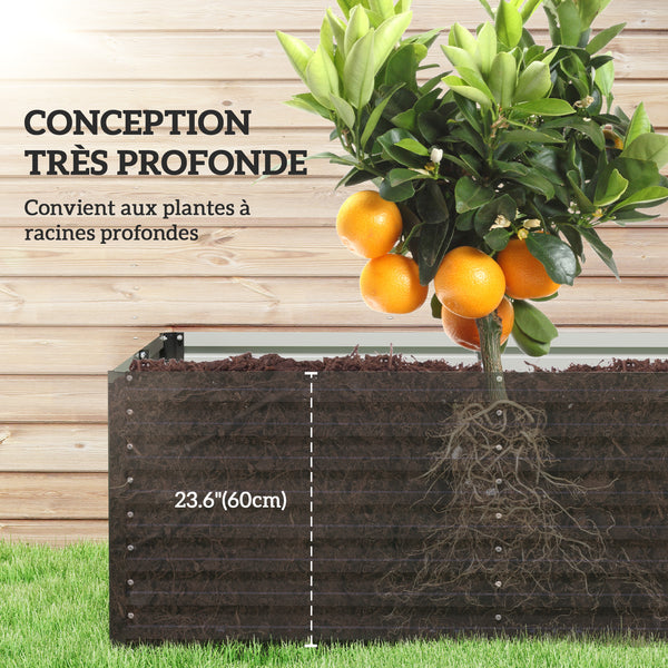 Jardinière extérieure, jardinière surélevée galvanisée, carré potager de jardin rectangulaire avec bordure de sécurité et fond ouvert, pour fleurs, herbes et légumes, 240 x 120 x 60 cm, gris