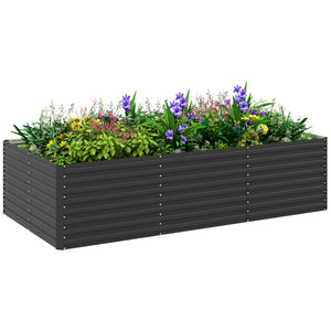 Jardinière extérieure, jardinière surélevée galvanisée, carré potager de jardin rectangulaire avec bordure de sécurité et fond ouvert, pour fleurs, herbes et légumes, 240 x 120 x 60 cm, gris