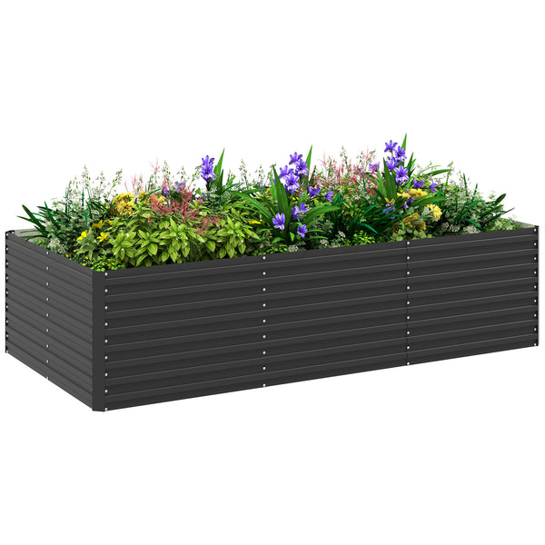 Jardinière extérieure, jardinière surélevée galvanisée, carré potager de jardin rectangulaire avec bordure de sécurité et fond ouvert, pour fleurs, herbes et légumes, 240 x 120 x 60 cm, gris