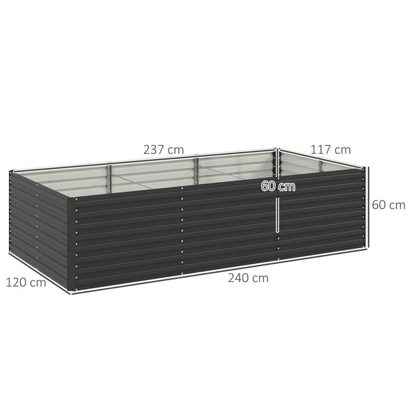 Jardinière extérieure, jardinière surélevée galvanisée, carré potager de jardin rectangulaire avec bordure de sécurité et fond ouvert, pour fleurs, herbes et légumes, 240 x 120 x 60 cm, gris