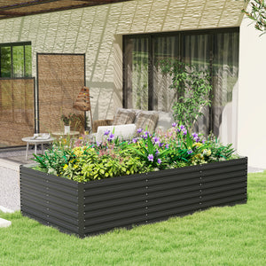 Jardinière extérieure, jardinière surélevée galvanisée, carré potager de jardin rectangulaire avec bordure de sécurité et fond ouvert, pour fleurs, herbes et légumes, 240 x 120 x 60 cm, gris