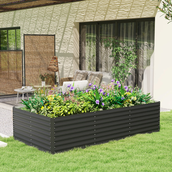 Jardinière extérieure, jardinière surélevée galvanisée, carré potager de jardin rectangulaire avec bordure de sécurité et fond ouvert, pour fleurs, herbes et légumes, 240 x 120 x 60 cm, gris