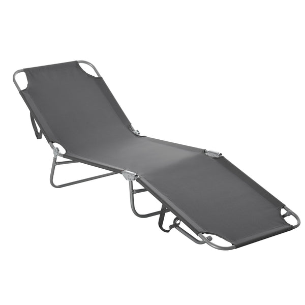 Bain de Soleil transat Pliable Dossier réglable Multipositions métal et Polyester Gris