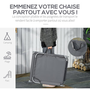 Bain de Soleil transat Pliable Dossier réglable Multipositions métal et Polyester Gris