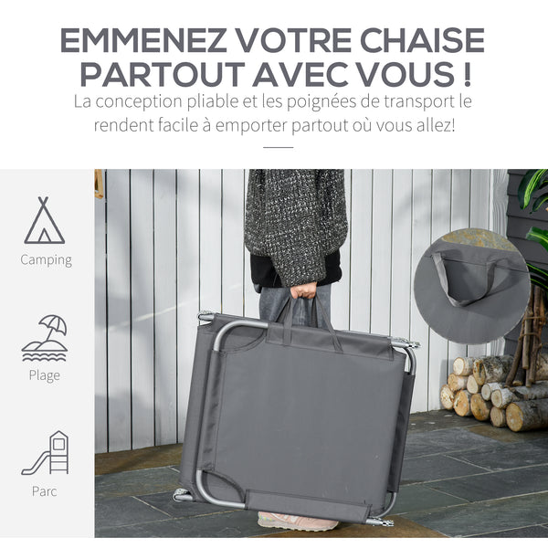 Bain de Soleil transat Pliable Dossier réglable Multipositions métal et Polyester Gris