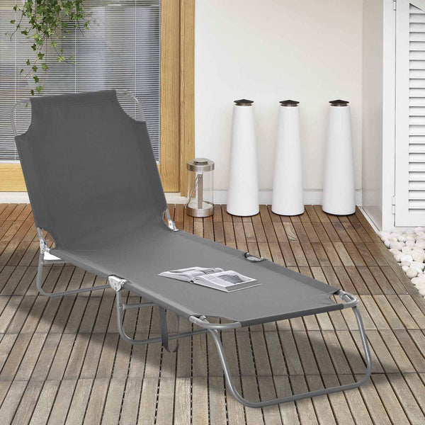 Bain de Soleil transat Pliable Dossier réglable Multipositions métal et Polyester Gris