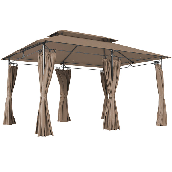 Tonnelle de jardin extérieur 3x4m, 6 colonnes en métal - pavillon de jardin avec double toit respirant - barnum 12 oeillets de drainage et abri solaire pour terrasse & événements, kaki