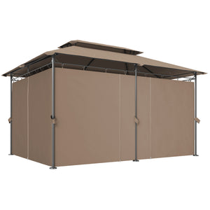 Tonnelle de jardin extérieur 3x4m, 6 colonnes en métal - pavillon de jardin avec double toit respirant - barnum 12 oeillets de drainage et abri solaire pour terrasse & événements, kaki