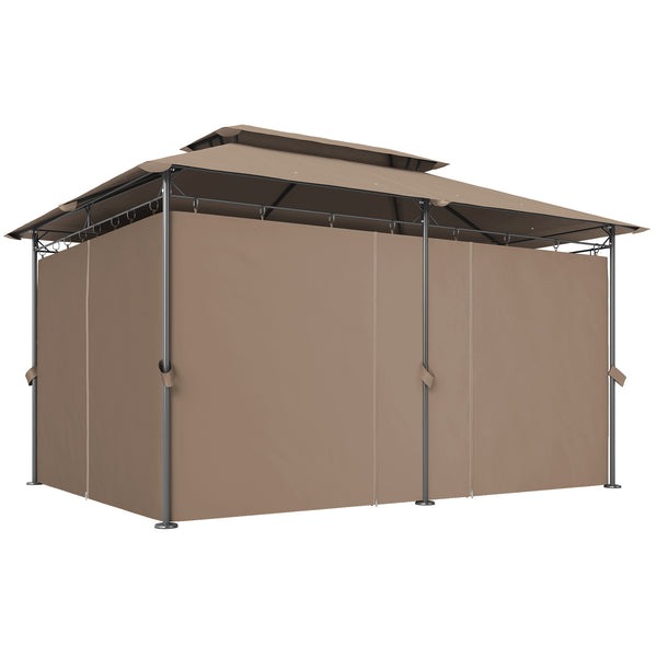Tonnelle de jardin extérieur 3x4m, 6 colonnes en métal - pavillon de jardin avec double toit respirant - barnum 12 oeillets de drainage et abri solaire pour terrasse & événements, kaki