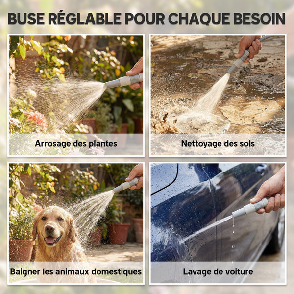 Enrouleur Tuyau Arrosage Mural 20+2 m x Ø 15 mm, Dévidoir de Tuyaux d'Eau Portable, Buse à 2 Modes, Manivelle, pour Pelouse, Garage, Lavage de Voiture et Arrosage, Gris