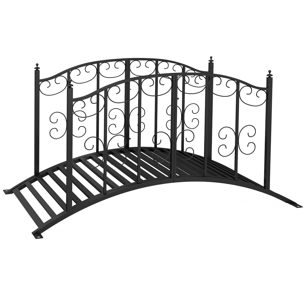 Pont de Jardin Pont en acier avec Garde-corps latéraux, Charge Maximale 120 KG, décoration de Jardin pour Jardin, Étang, Ruisseau, 119 x 67 x 70 cm, noir