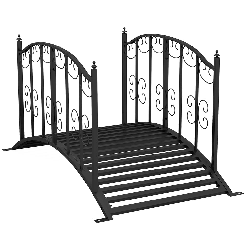 Pont de Jardin Pont en acier avec Garde-corps latéraux, Charge Maximale 120 KG, décoration de Jardin pour Jardin, Étang, Ruisseau, 119 x 67 x 70 cm, noir
