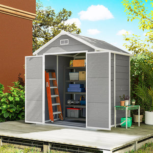 Abri de jardin en résine 2,7 m² avec plancher structure en aluminium 182 x 151 x 219 cm, cabane de jardin cabanon rangement outils portes avec serrure et clés 3 fenêtre, gris