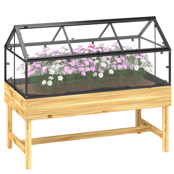 Mini Serre sur Pieds - jardinière surélevée - dim.  120L x 60l x 103H cm - double toit ouvrable Panneaux de Polycarbonate, acier, Bois Sapin traité