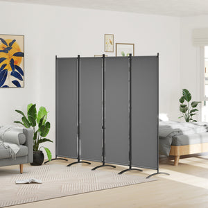 Paravent 221 x 172 cm, paravent de jardin à 4 panneaux, cloison de séparation avec pieds larges, pour terrasse, piscine, balcon, en tissu polyester de 180 g/m², gris foncé