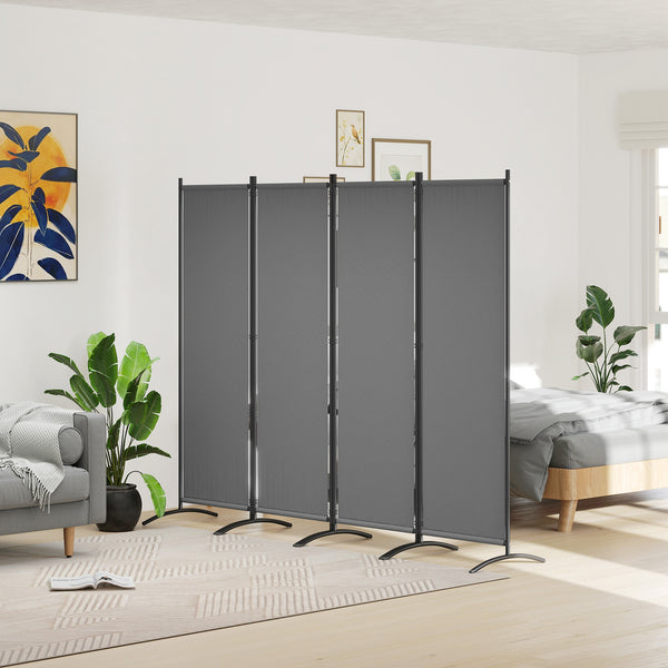 Paravent 221 x 172 cm, paravent de jardin à 4 panneaux, cloison de séparation avec pieds larges, pour terrasse, piscine, balcon, en tissu polyester de 180 g/m², gris foncé