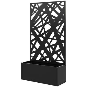 Jardinière avec treillis, brise-vue paravent, jardinière extérieure métal sur pieds ou murale, motifs de lignes, bac à fleurs rectangulaire balcon terrasse patio, 61x23x113 cm, noir