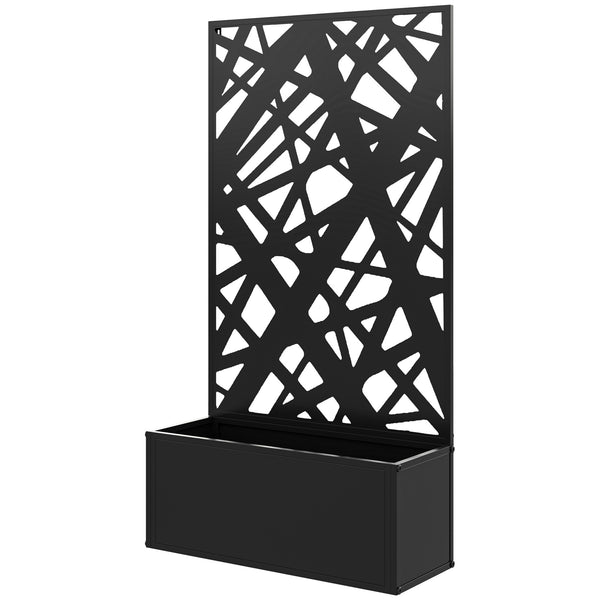 Jardinière avec treillis, brise-vue paravent, jardinière extérieure métal sur pieds ou murale, motifs de lignes, bac à fleurs rectangulaire balcon terrasse patio, 61x23x113 cm, noir