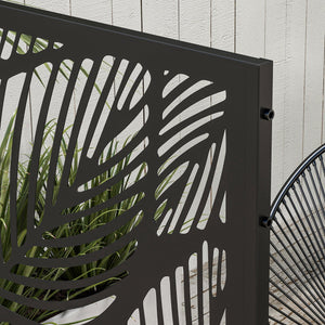 Panneau brise vue décoratif paravent extérieur noir à motif végétal en acier - 122 x 45 x 198 cm, noir