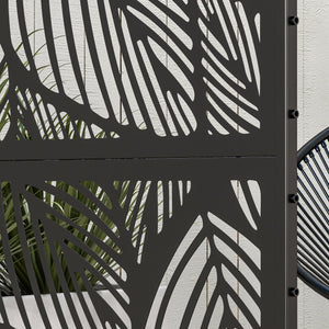 Panneau brise vue décoratif paravent extérieur noir à motif végétal en acier - 122 x 45 x 198 cm, noir
