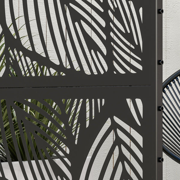 Panneau brise vue décoratif paravent extérieur noir à motif végétal en acier - 122 x 45 x 198 cm, noir