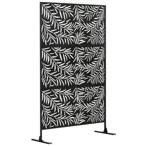 Panneau décoratif extérieur 122 x 198 cm, paravent extérieur en acier, motifs de branches de saule découpées, pour jardin, balcon, terrasse, noir