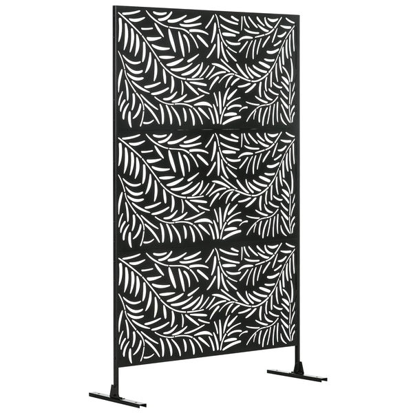 Panneau décoratif extérieur 122 x 198 cm, paravent extérieur en acier, motifs de branches de saule découpées, pour jardin, balcon, terrasse, noir